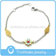 TKB-JB0176 Joya colorida con flor de strass y forma de gota, metal dorado, brazaletes y brazaletes de acero inoxidable 316L para mujeres